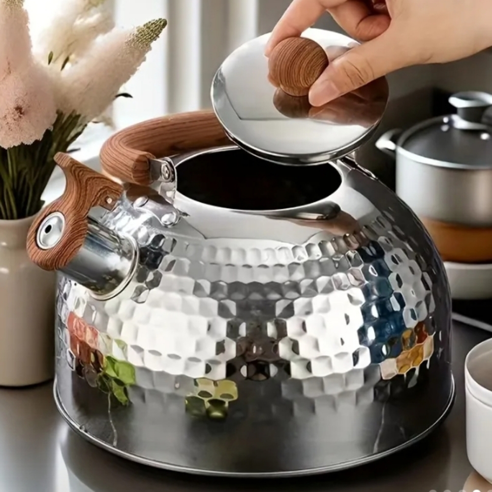 New! Stainless Steel Teapot with Wooden Handle - Picture 2 of 3